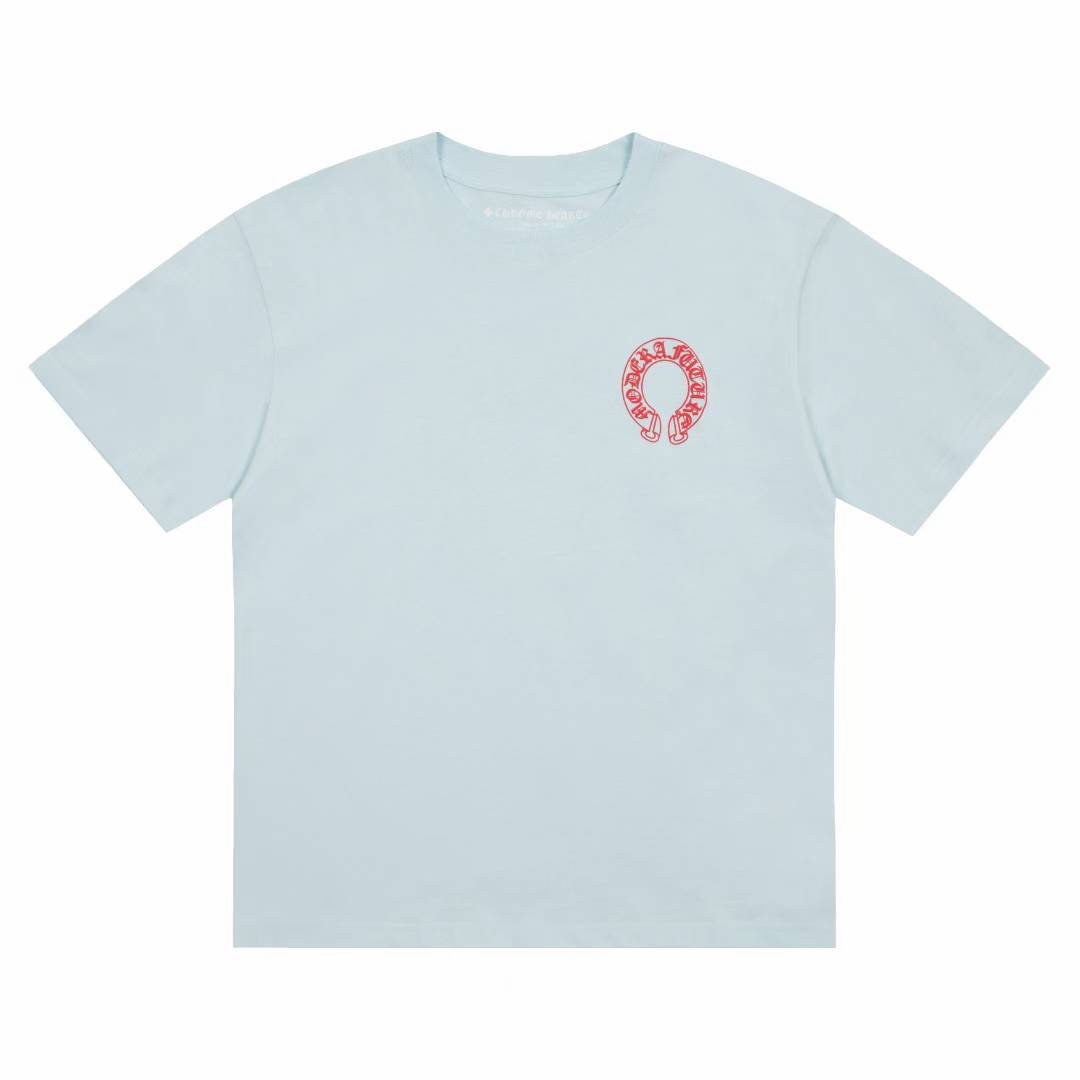 chrome hearts light blue t-shirt with a red graphic logo