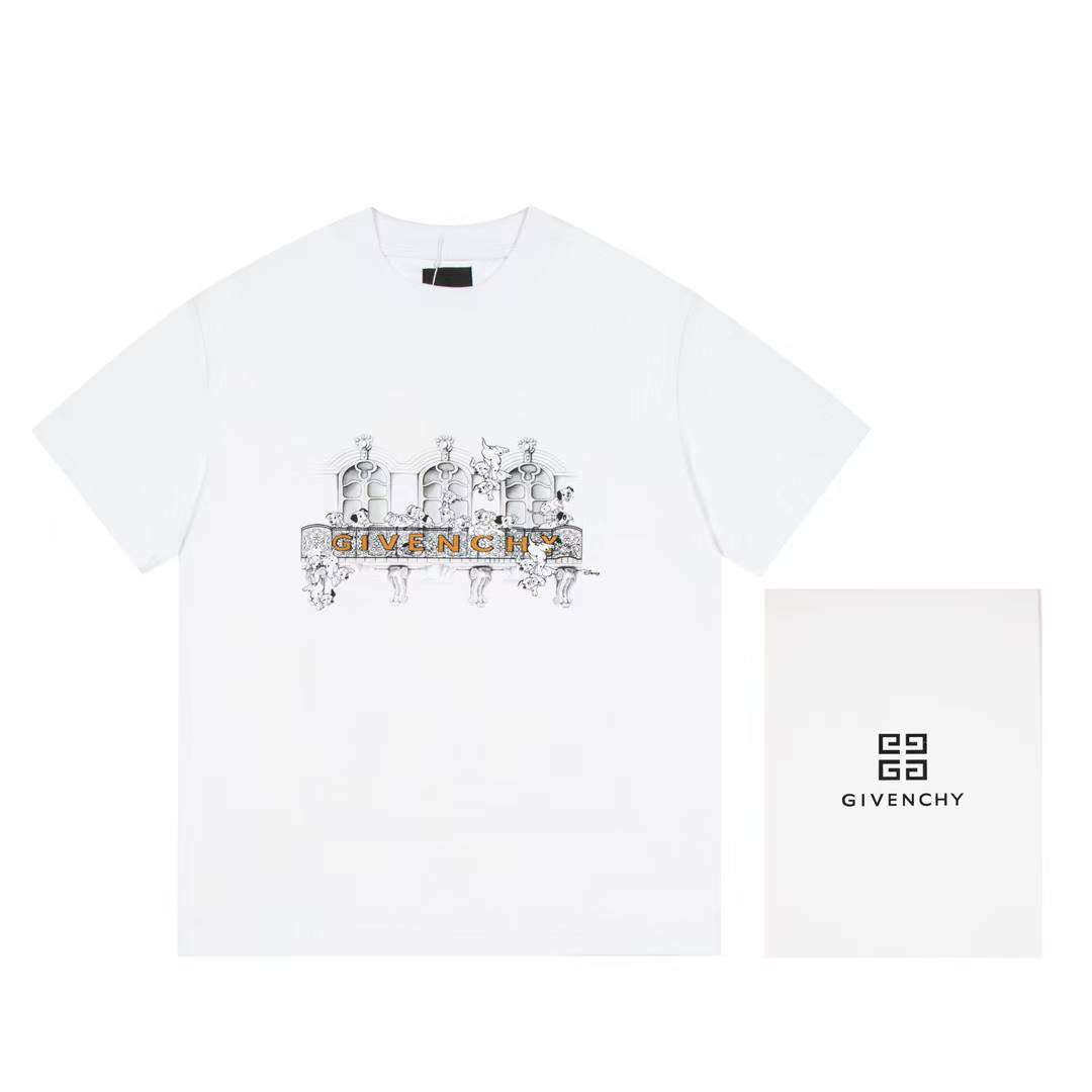 Givenchy white cotton short-sleeved t-shirt with a graphic print featuring the Givenchy signature on the front