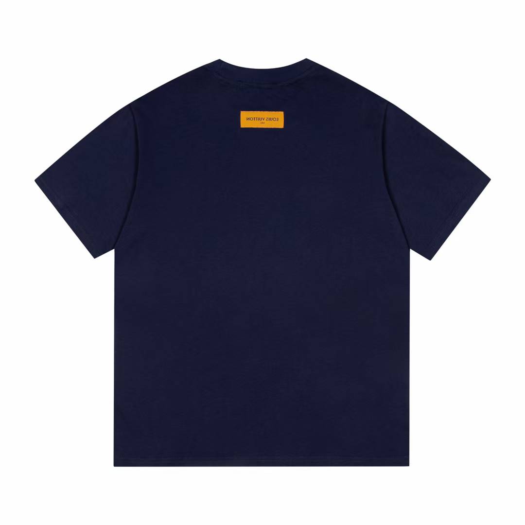 LV Flocked T-shirt in a navy blue cotton jersey with a white LV Circle motif.