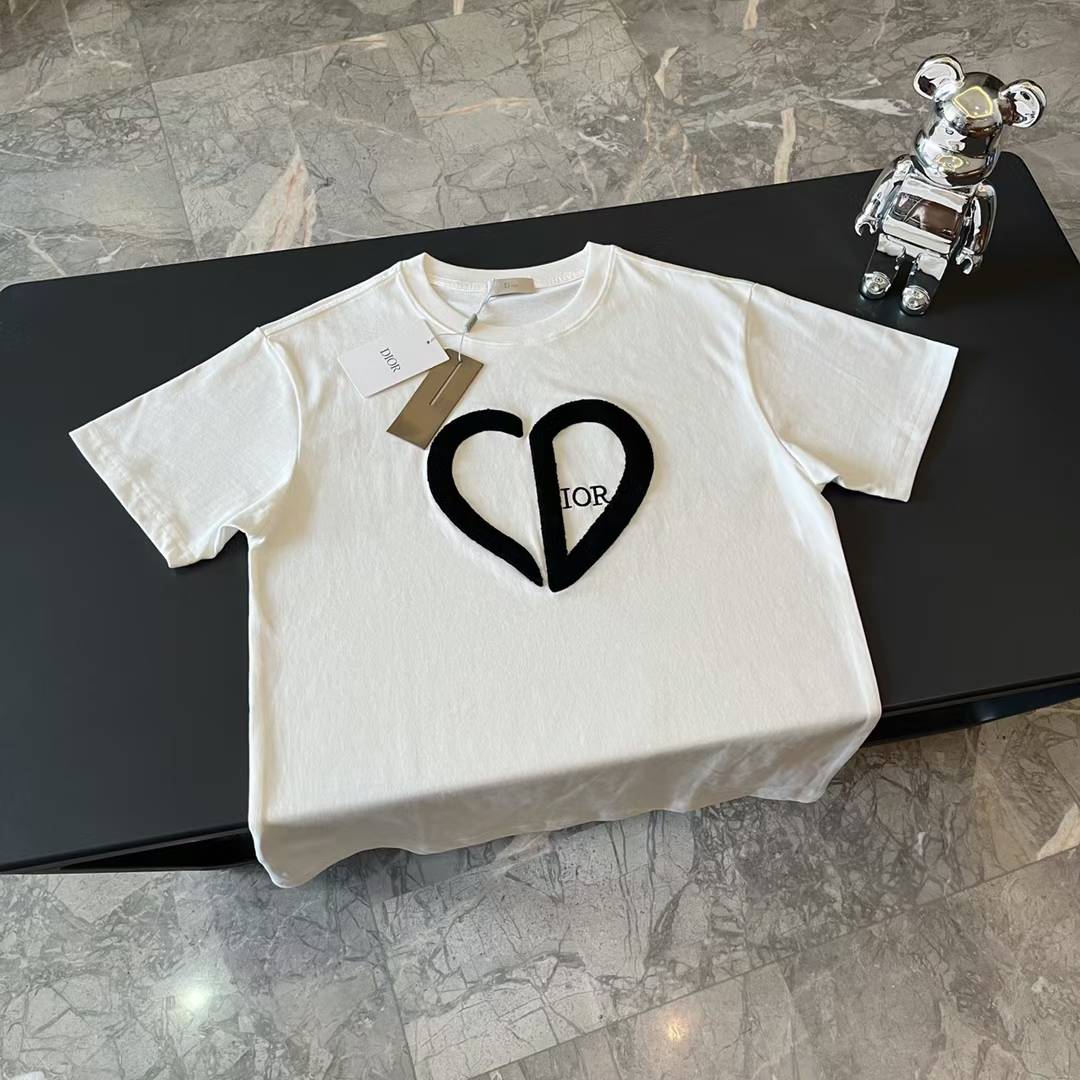 christian dior white cotton T-shirt with a black heart logo