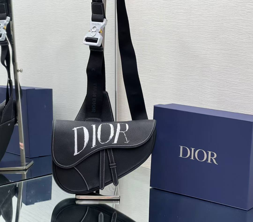 Christian Dior Alex Foxton Logo Saddle crossbody bag in black printed leather