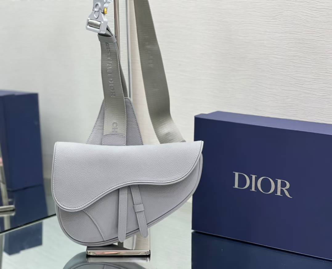 Dior Saddle bag in light gray grained calfskin leather