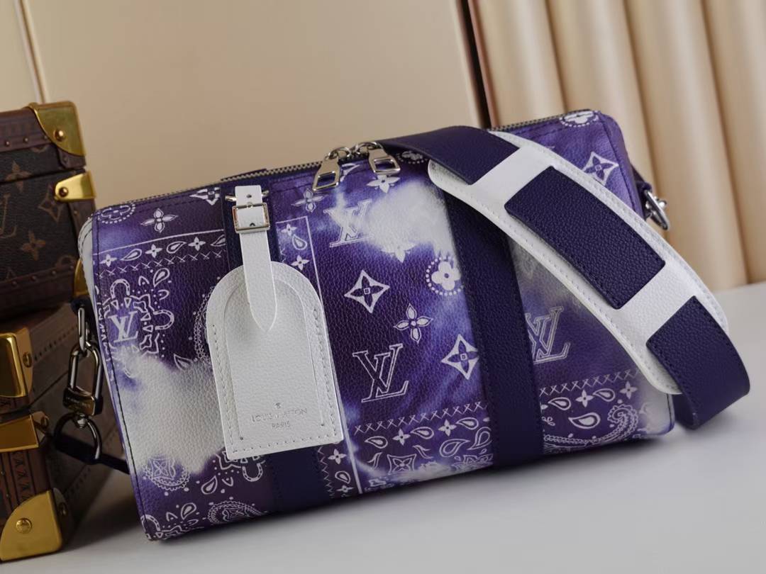 LV Monogram Bandana City Keepall bag in blue cowhide leather