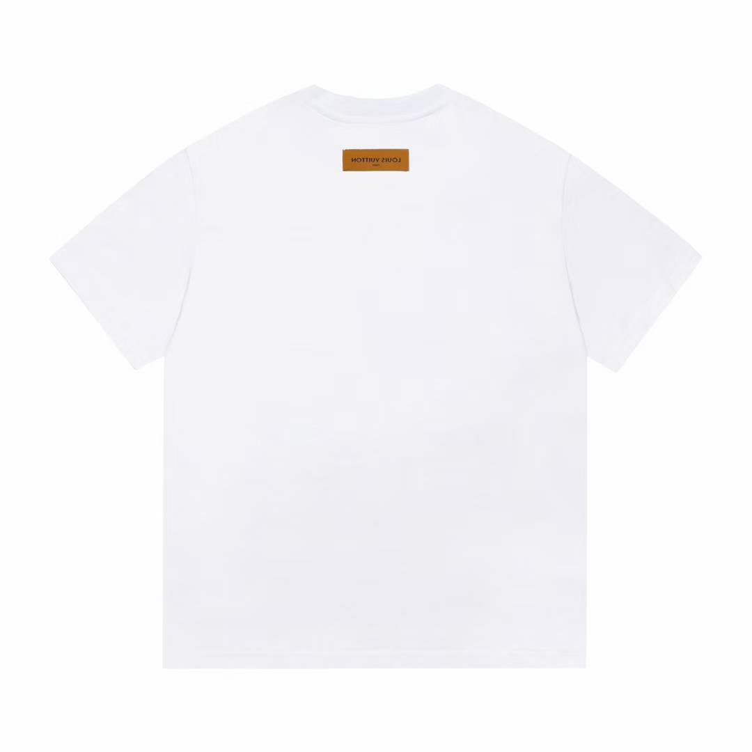 LV white cotton crewneck t-shirt with a monogrammed leather patch on the back