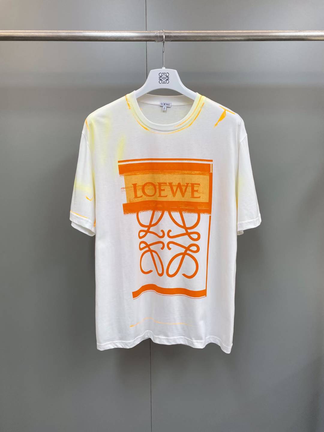 Loewe Anagram Graphic-Print Cotton T-Shirt in white and orange