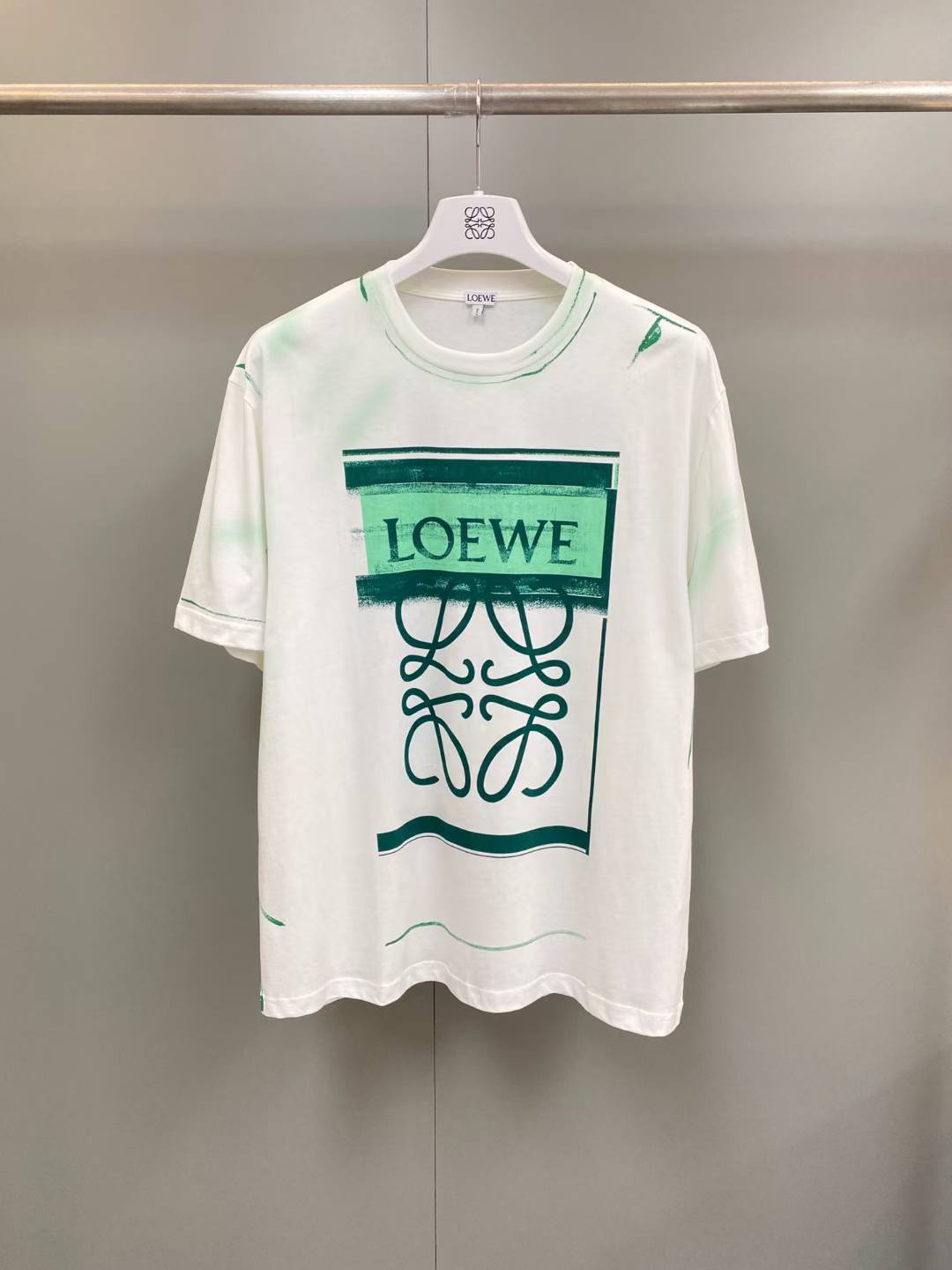 Loewe Anagram graphic-print cotton T-shirt in white with green details