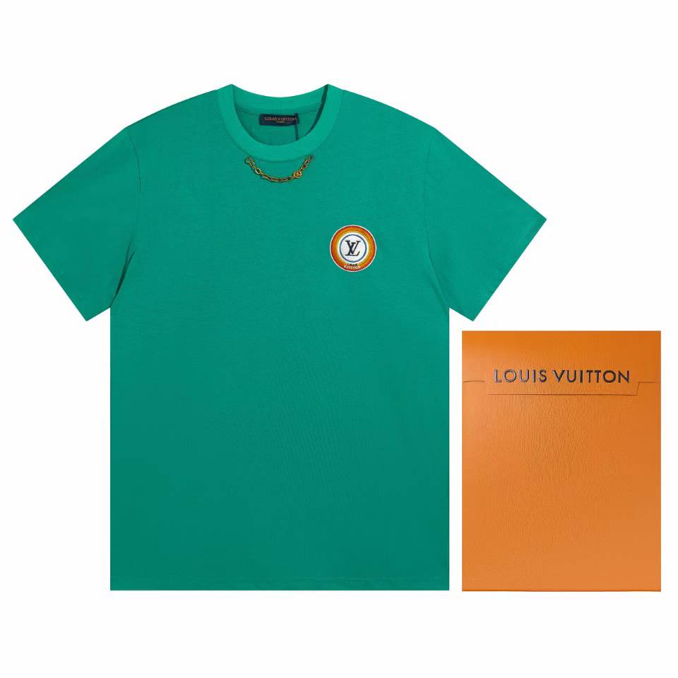 LV 22 green logo embroidered cotton crew neck t-shirt