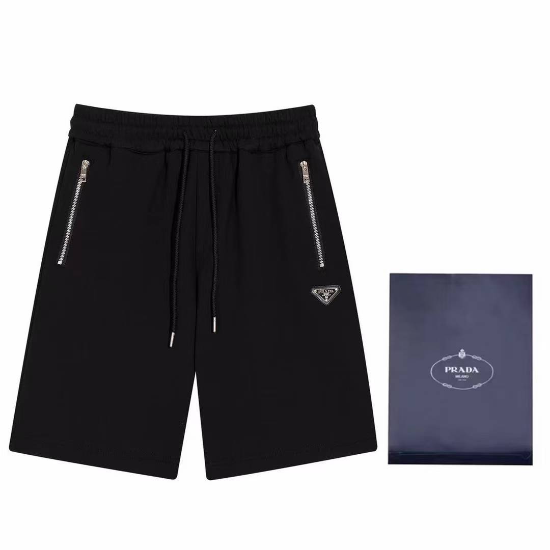 Prada Black Triangle Logo Elastic Waist Casual Shorts