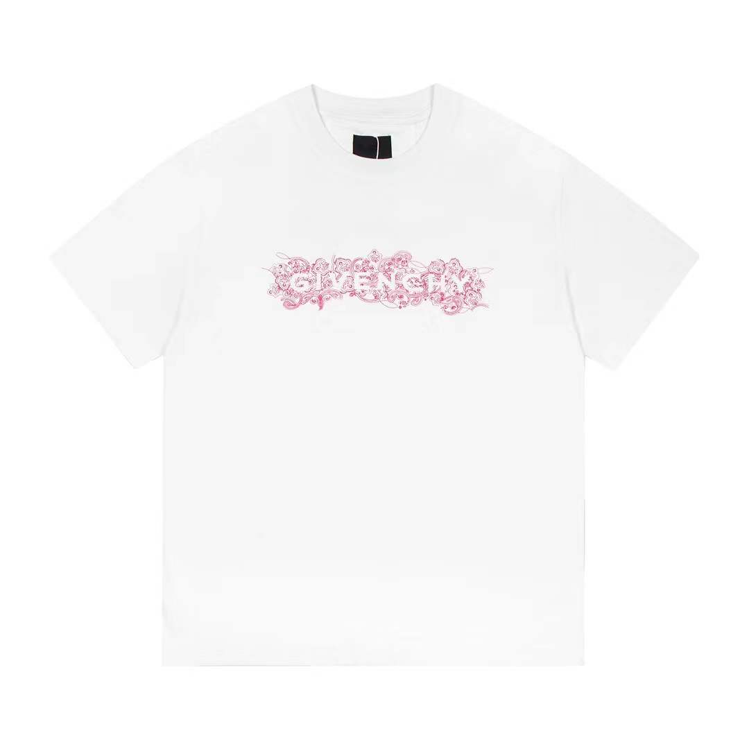 Givenchy white cotton t-shirt with a pink logo print