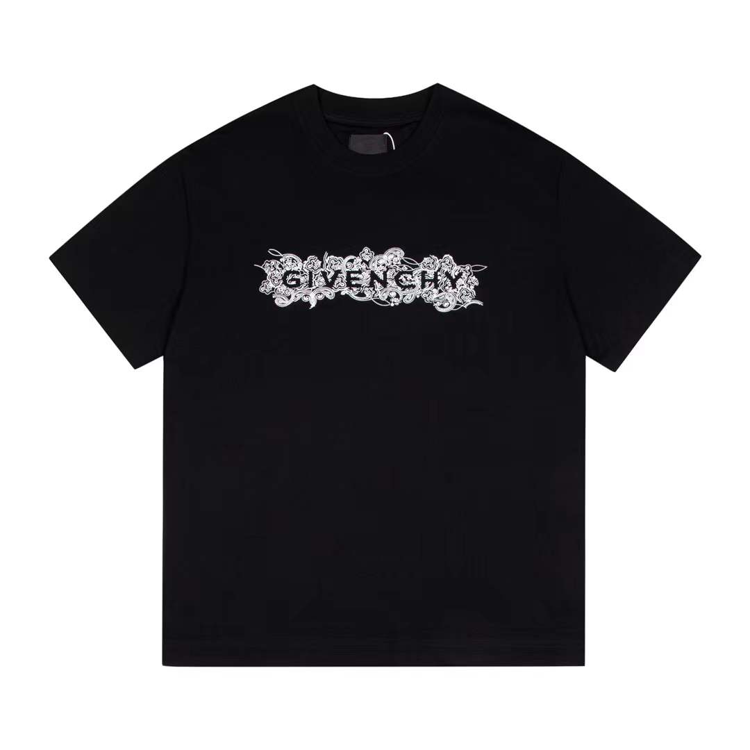 Givenchy black cotton t-shirt with a white embroidered logo detail