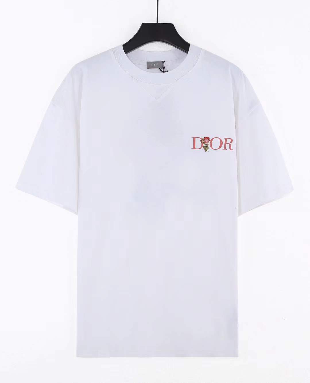 Christian Dior Relaxed-Fit Jardin T-shirt in white cotton jersey with a rose logo embroidery