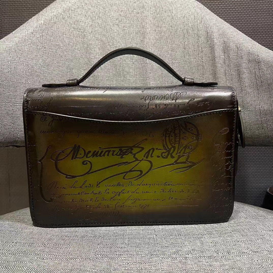 Berluti Itauba Wide Scritto Leather Long Zipped Wallet in brown leather.