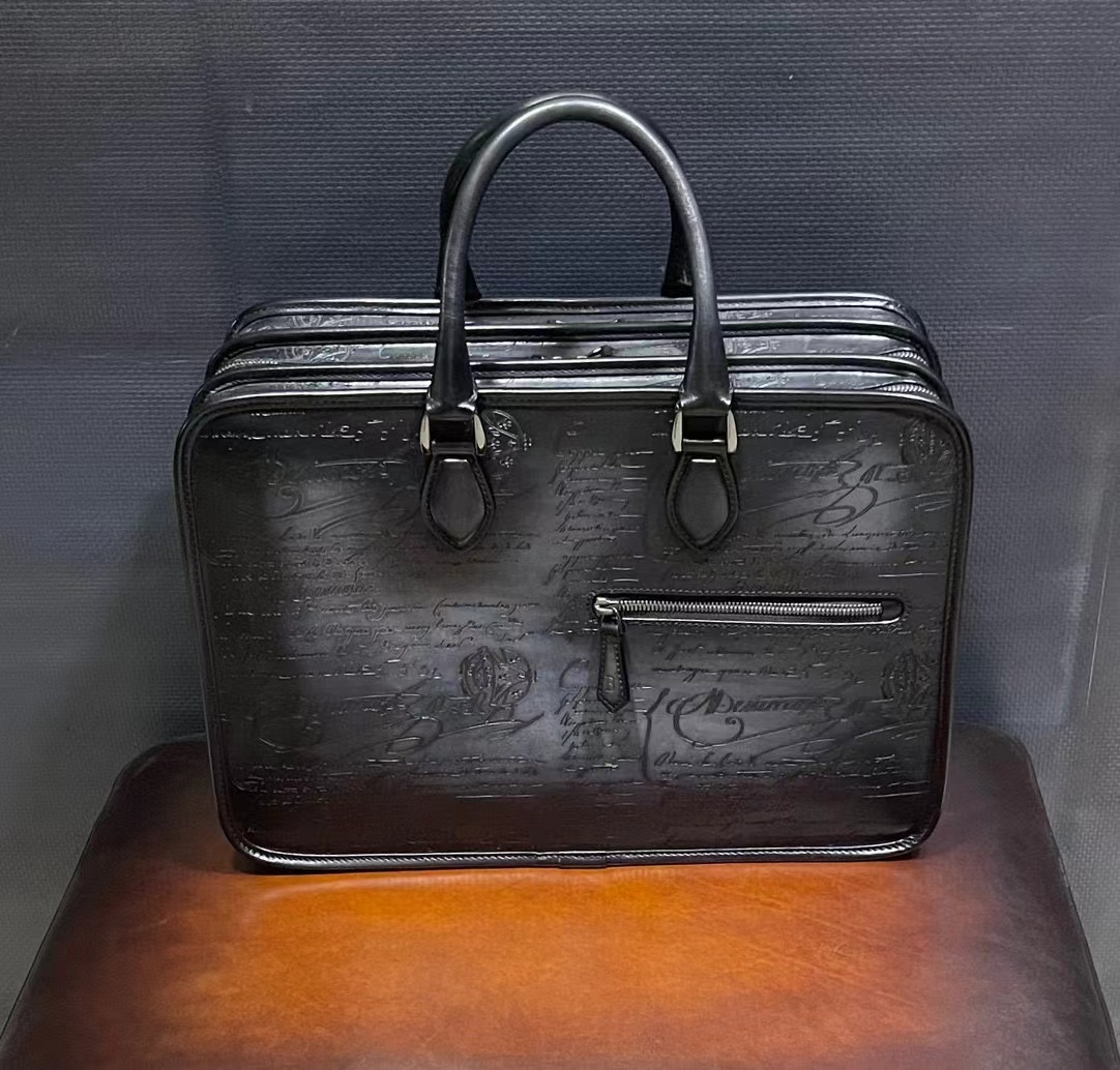 Berluti Un Jour Mini Scritto leather briefcase in the color Nero Grigio