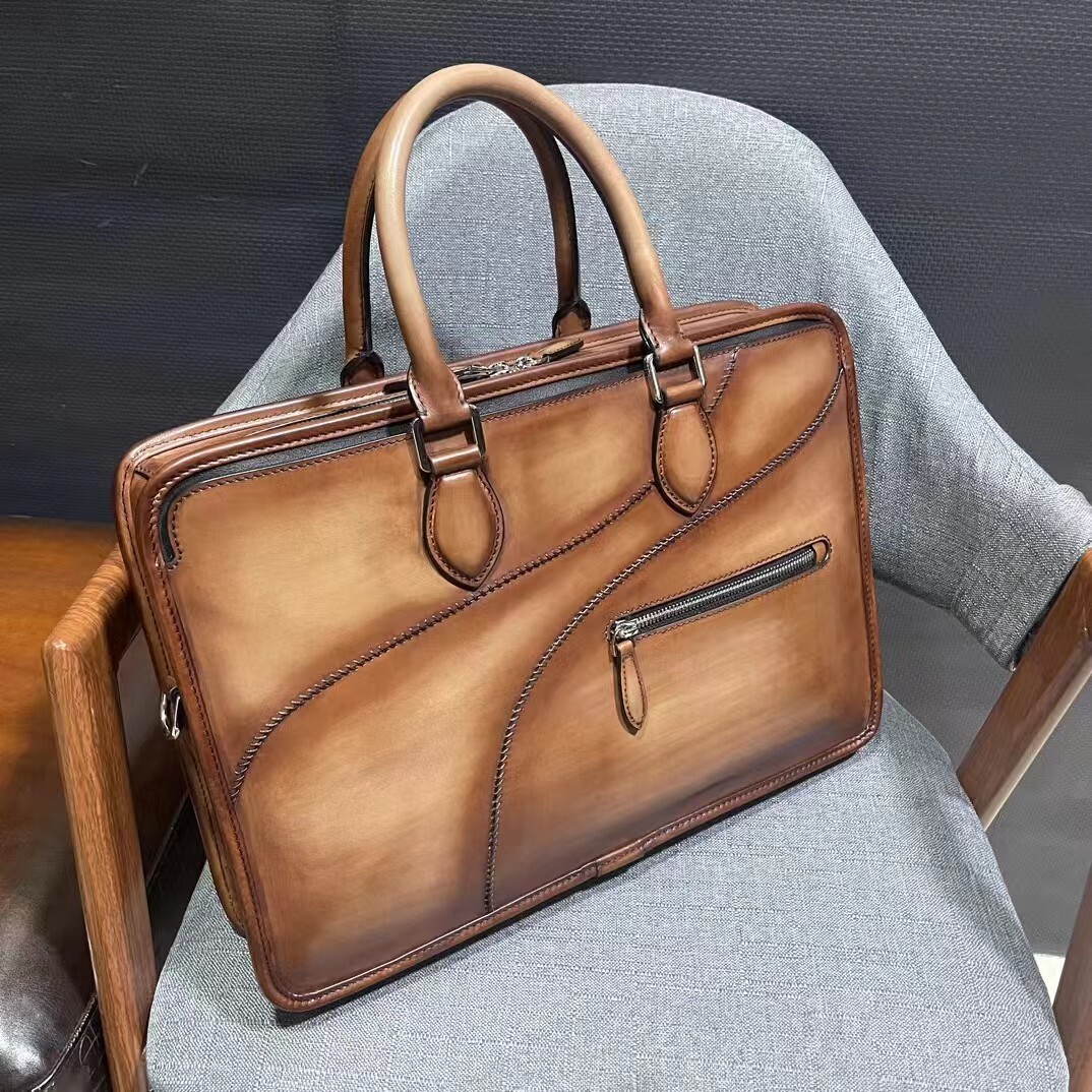 Berluti 1 Jour Briefcase in Venezia leather with a brown patina