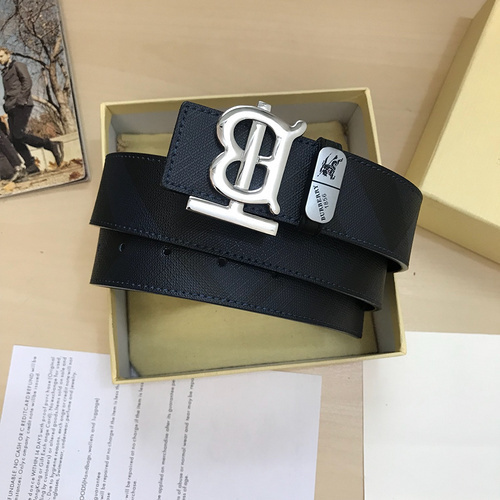 Burberry black leather TB monogram plaque buckle belt