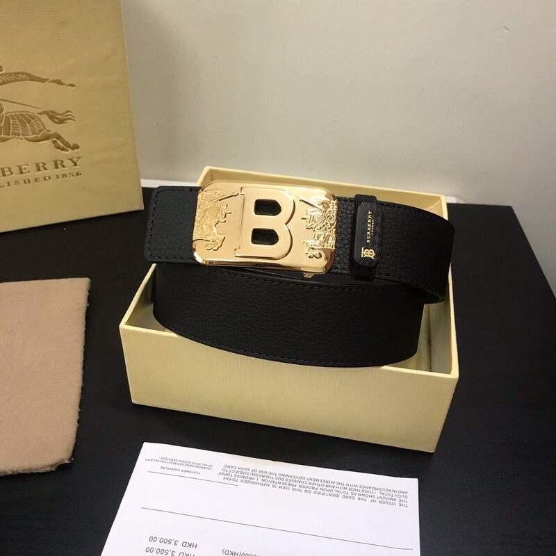 Burberry Bally Men's B Buckle adjustable and reversible leather belt with a gold-plated steel B buckle