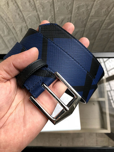 Burberry Reversible London Check belt in navy and black leather with a silver-tone pin buckle