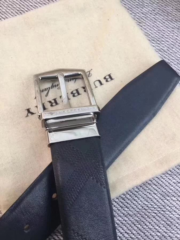 Burberry Reversible Check Leather Belt in dark charcoal and black with a silver-tone buckle.