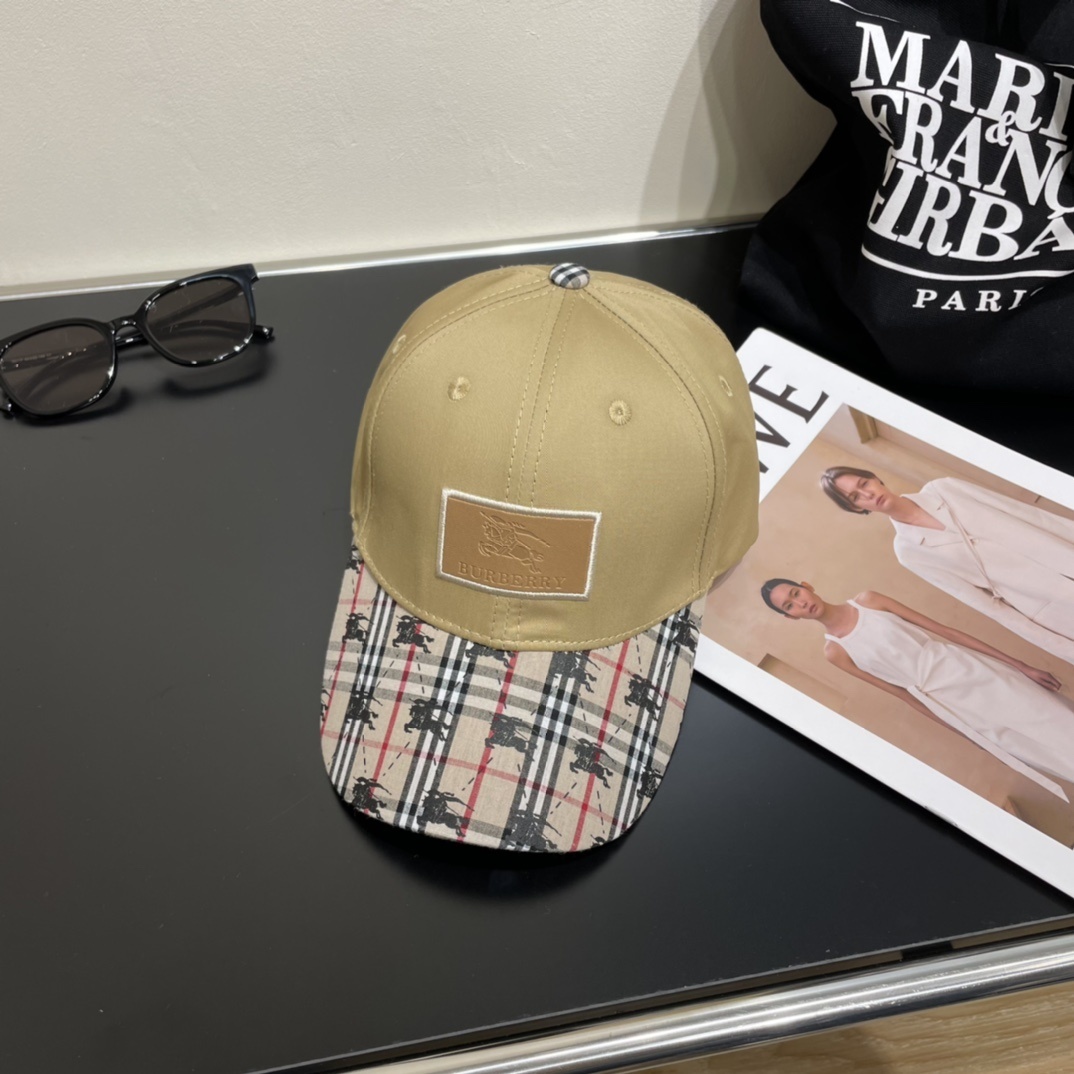 Burberry Check Cotton Baseball Cap in dark birch brown.