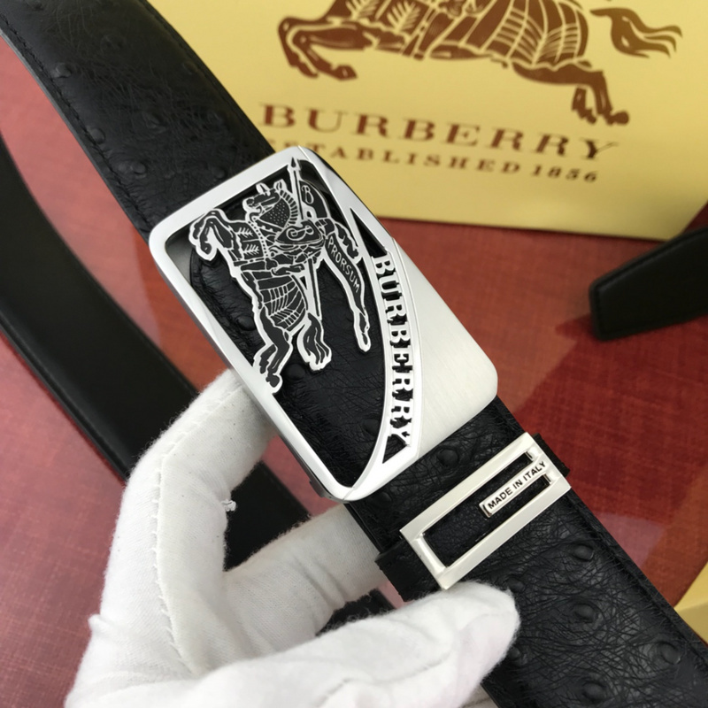 Burberry EKD-buckle black leather belt with a palladium-plated Equestrian Knight Design buckle