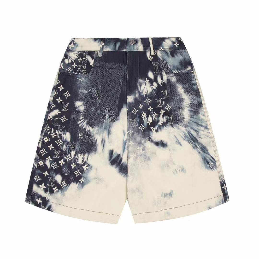 LV Monogram Bandana Baggy Fit Denim Shorts in Indigo/White