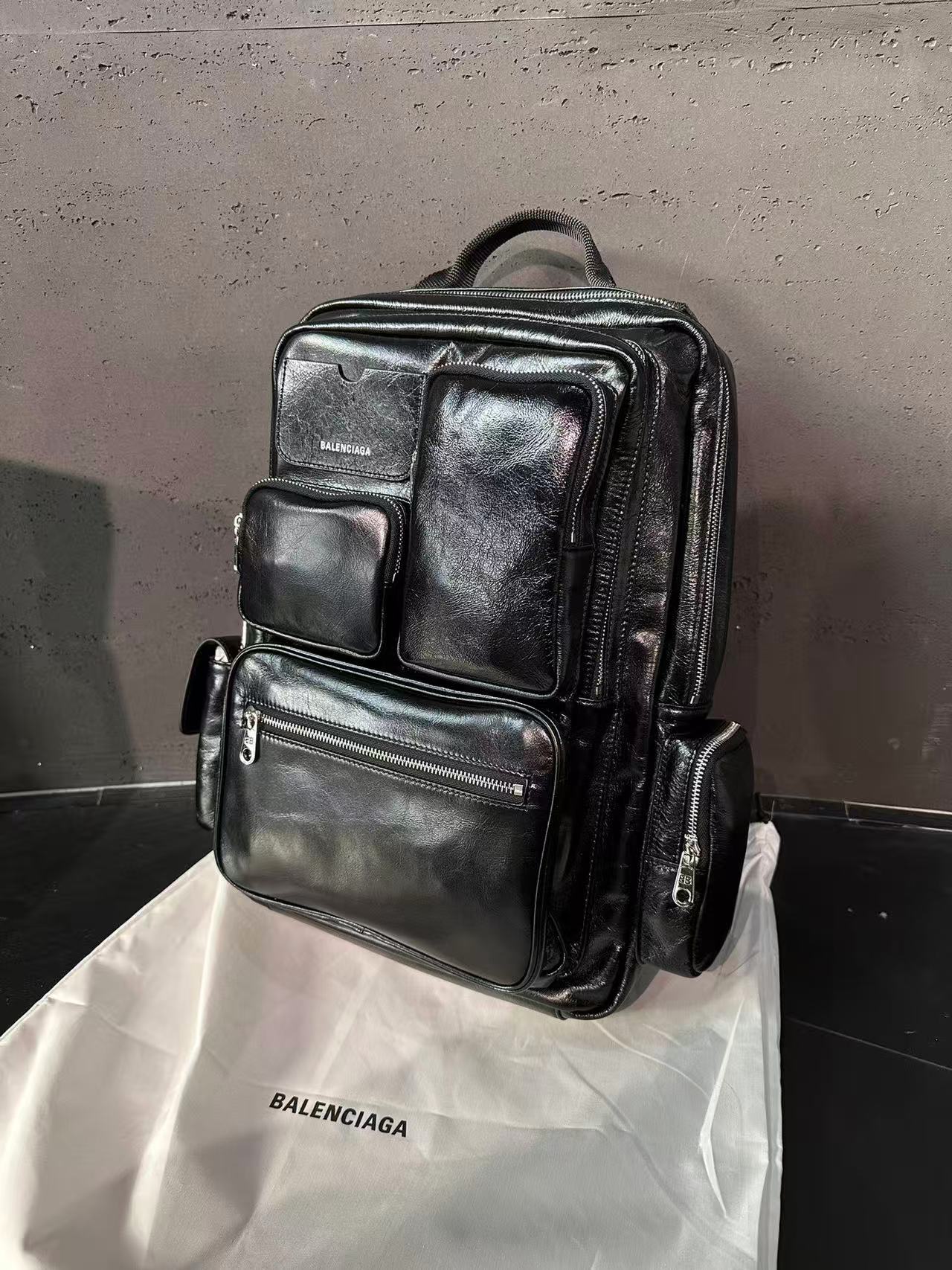 Balenciaga Superbusy backpack in black Arena lambskin leather 36x39cm