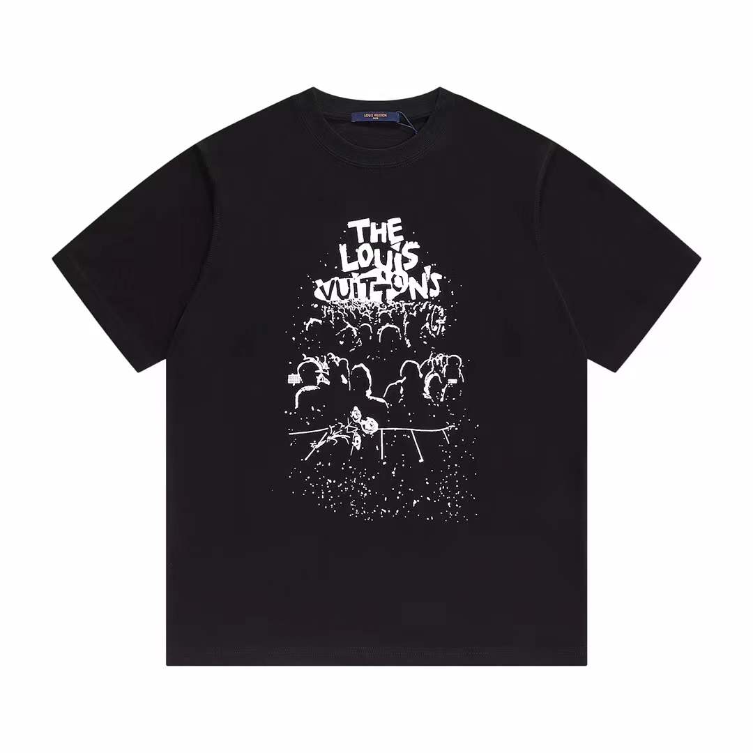 LV Concert Print T-shirt in black cotton.
