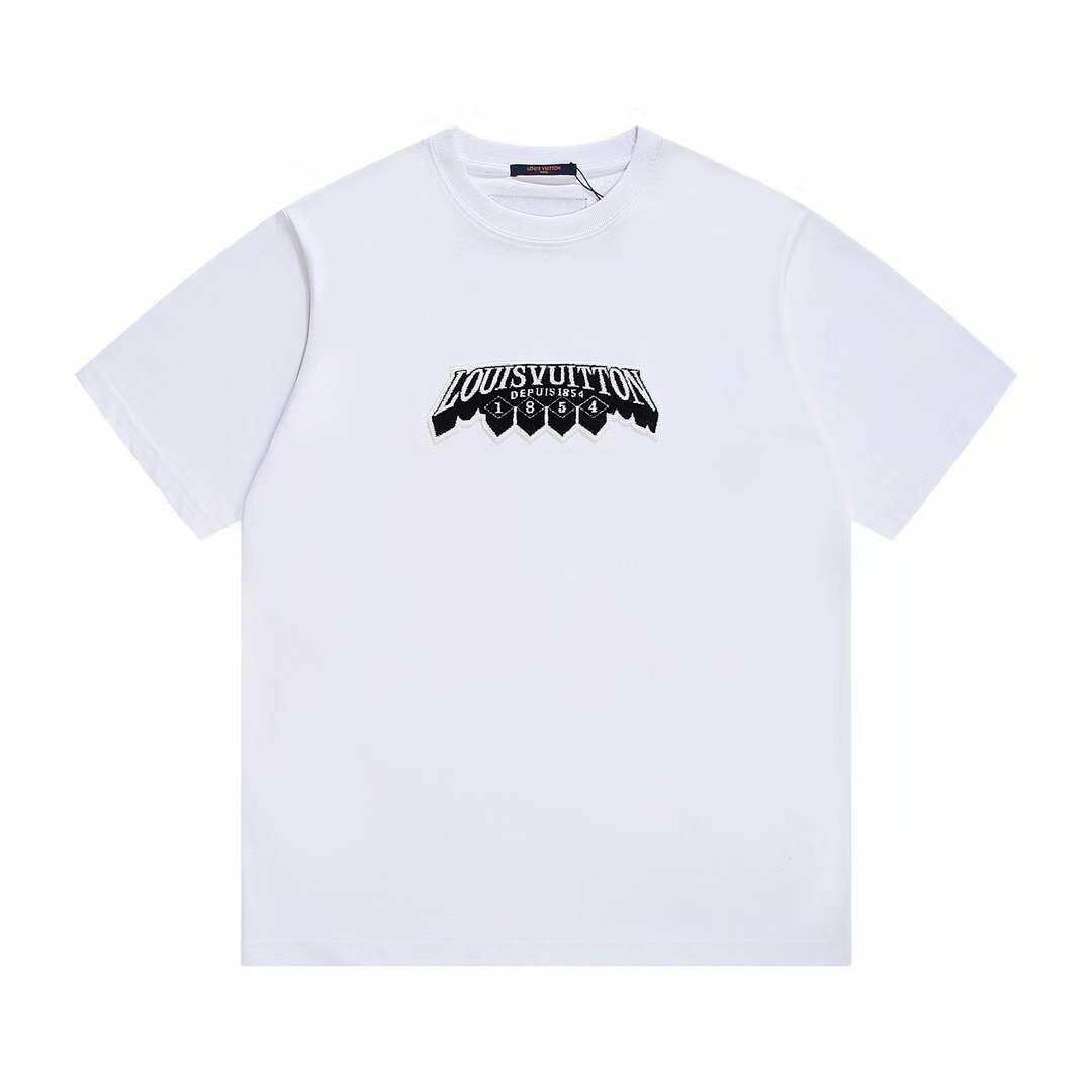 LV Embroidered Signature T-Shirt in white cotton jersey.