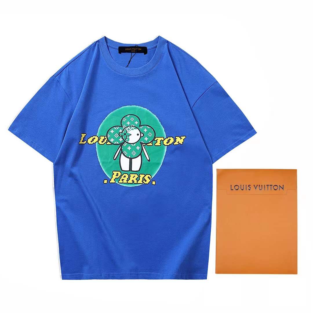 LV Monogram Comics Intarsia short-sleeved crewneck t-shirt in sky blue cotton.