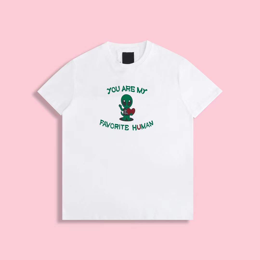 givenchy white t-shirt with an alien graphic and text