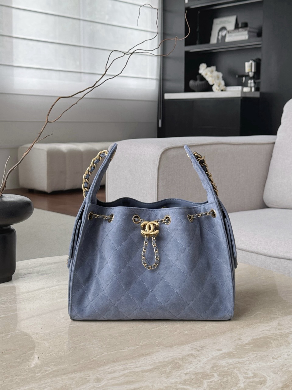 Chanel Bags Code 10445 25K Hobo Blue Small Size 30x26x14cm