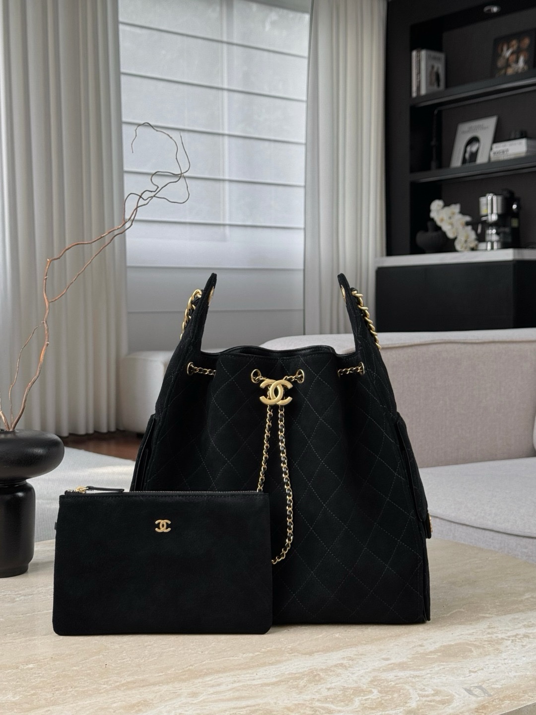 Chanel Bags Code 10441 25K Hobo Black Medium Size 40x30x15cm