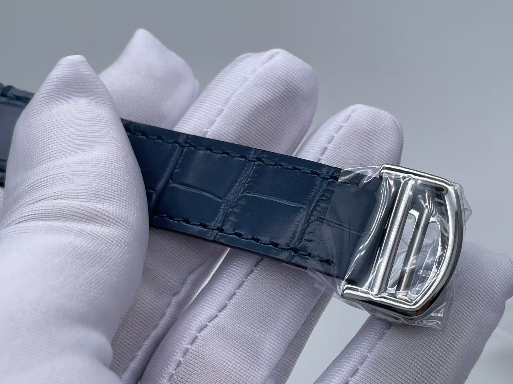 Santos Skeleton SS RICH 1:1 Best Edition Skeleton Dial Blue Bezel on Blue Leather Strap 9611MC Super Clone $698