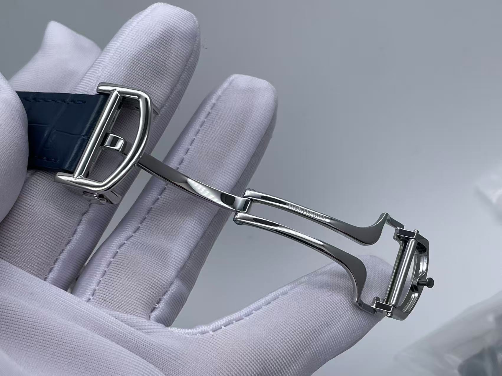 Santos Skeleton SS RICH 1:1 Best Edition Skeleton Dial Blue Bezel on Blue Leather Strap 9611MC Super Clone $698