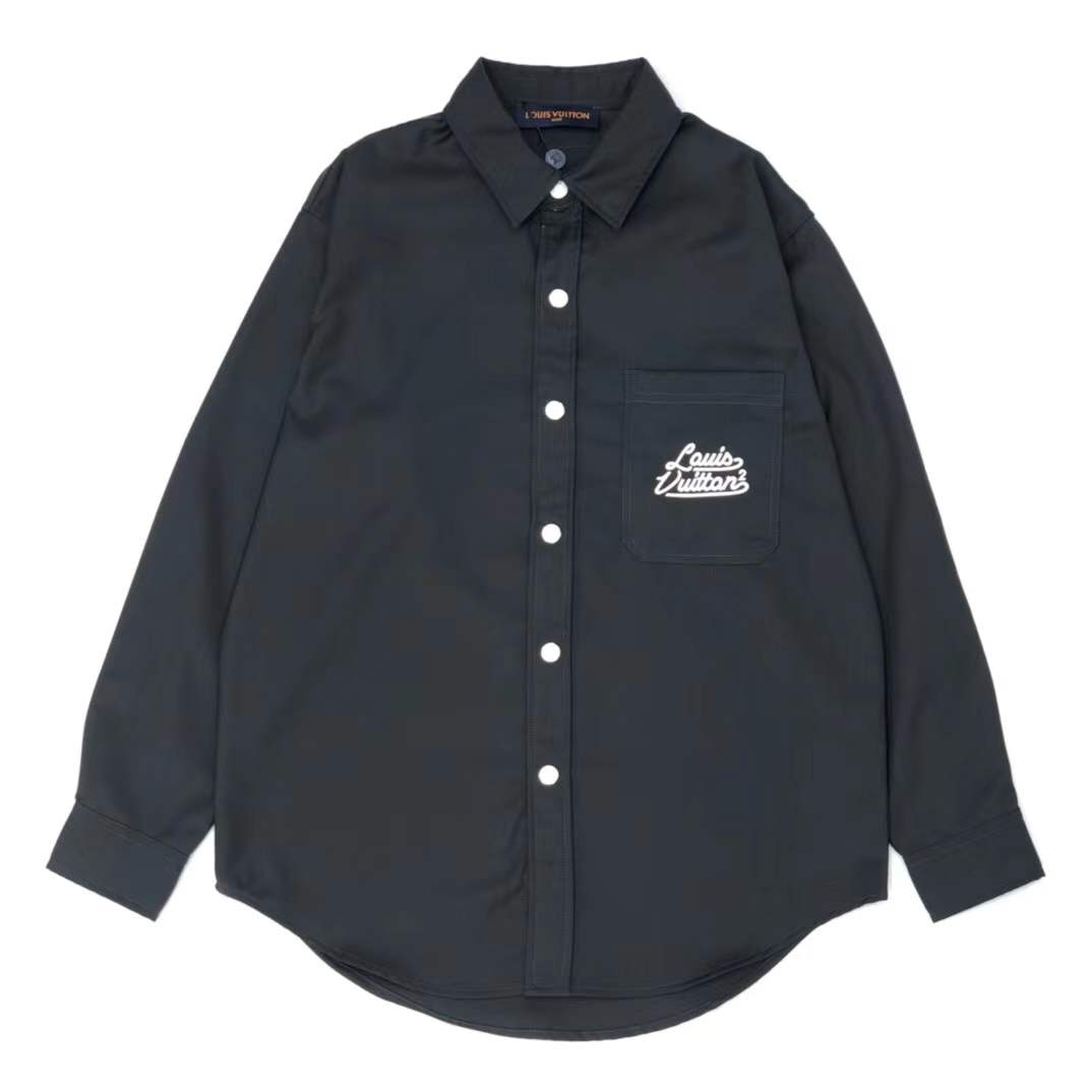 LV Embroidered Signature Long-Sleeved Shirt in black