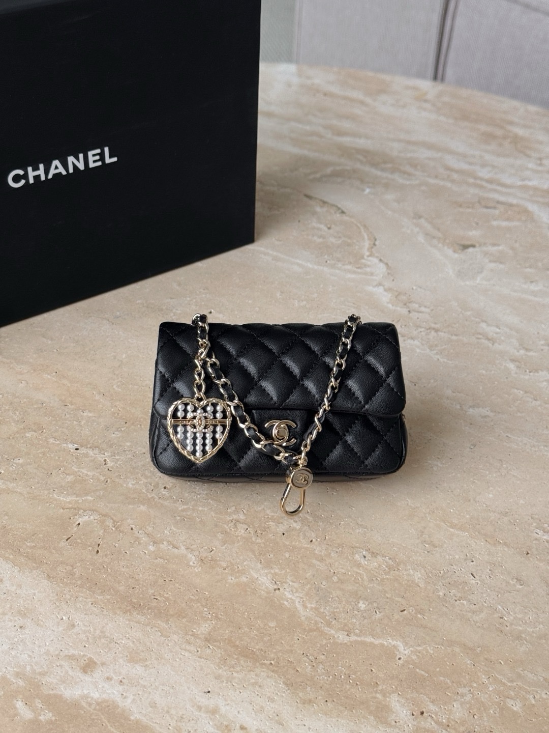 Chanel Bags Code 10429 25A CF Mini Accessory  pearls and crystals in black lambskin leather an 12.5x5x8cm