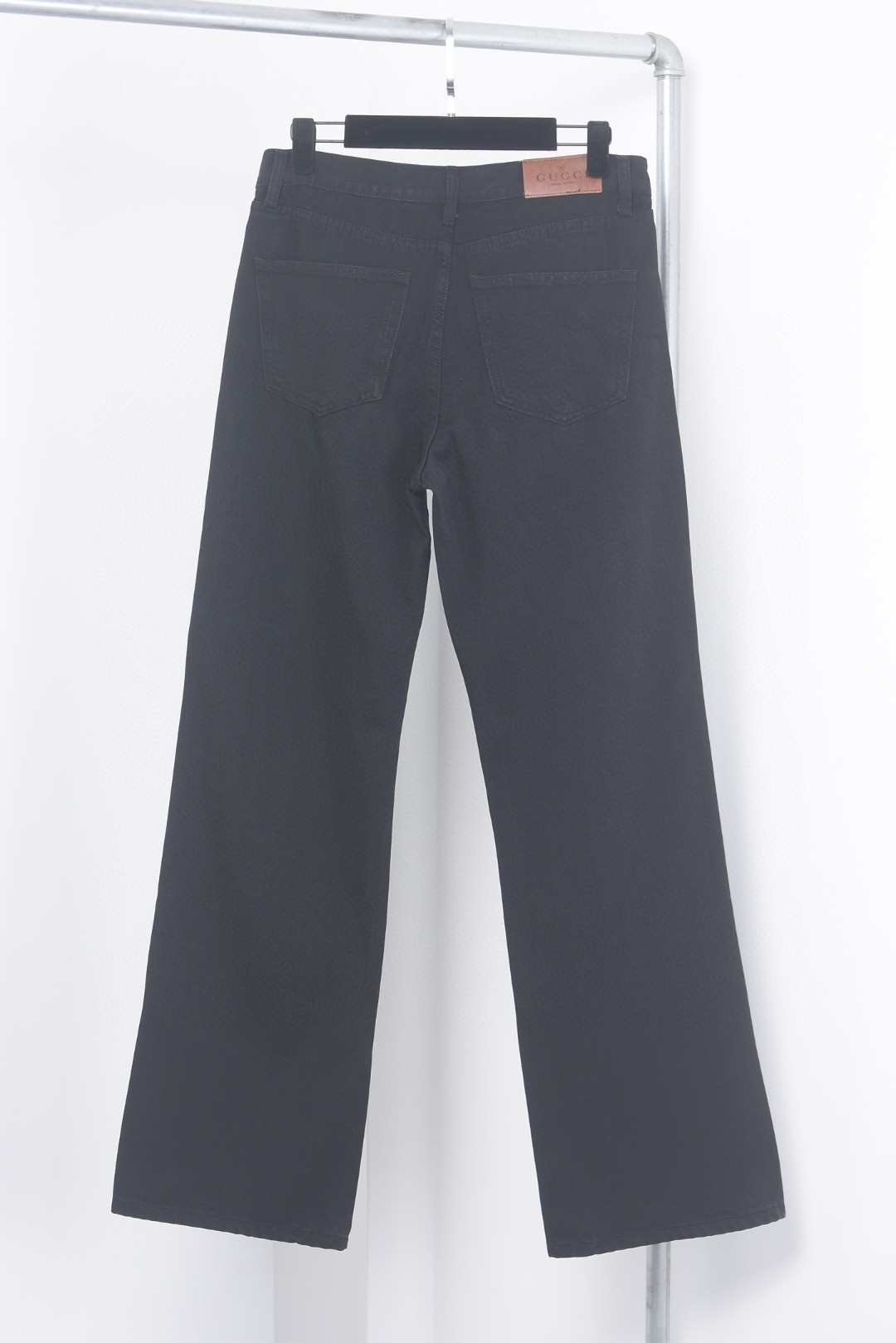 Gucci denim pants black featuring the iconic Horsebit detail beneath the front pockets.