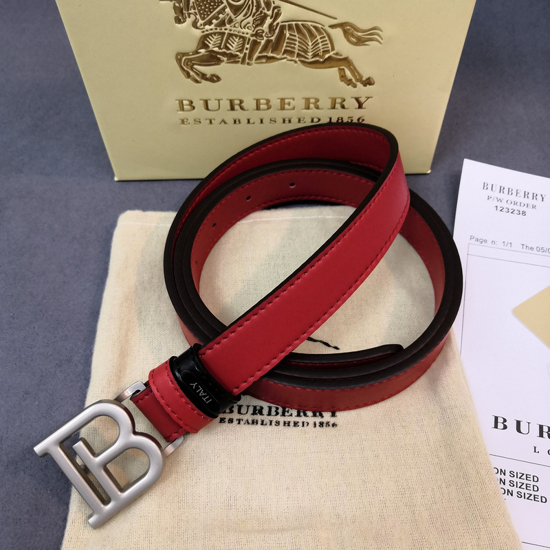 Burberry red leather belt with a black reverse side