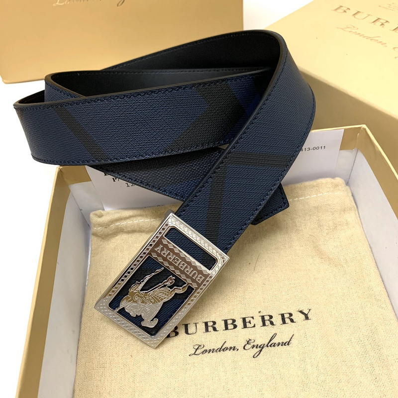 Burberry Reversible Check B Buckle Belt in navy blue and black leather