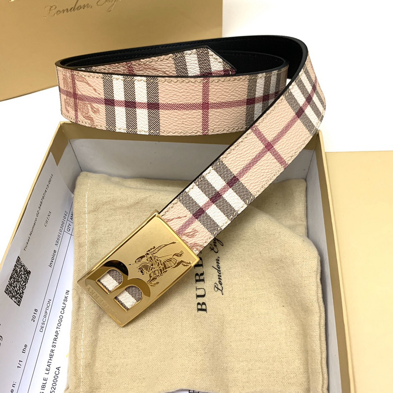 Burberry Reversible Check TB belt in archive beige with a gold-plated Thomas Burberry Monogram plaque buckle