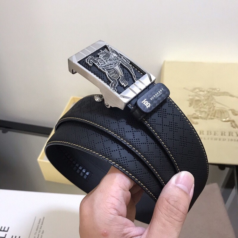 Burberry black leather belt with a metal automatic buckle