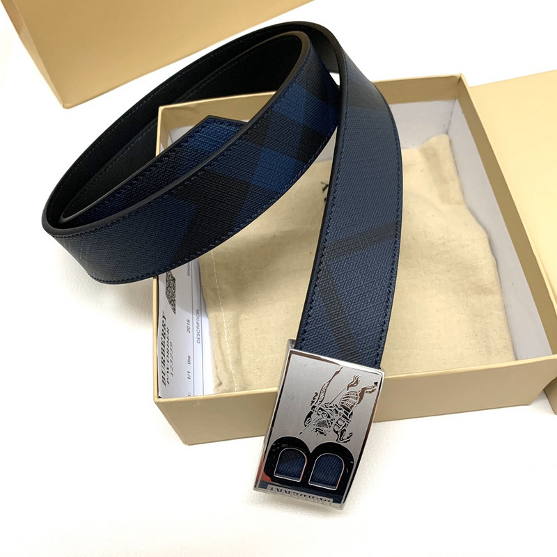 Burberry Navy Blue/Black London Check Coated Canvas Logo Plaque Reversible Belt