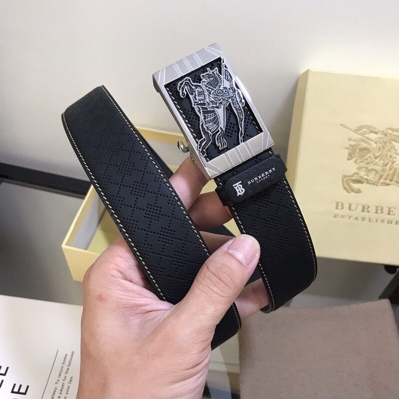 Burberry men's black leather belt with a logo buckle