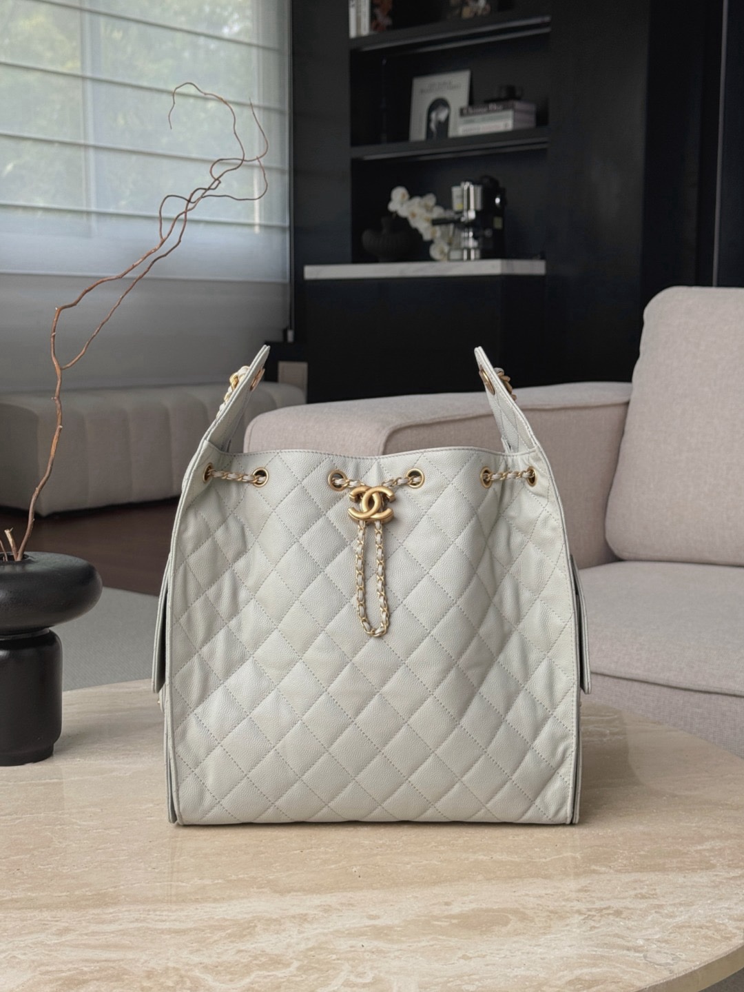 Chanel Bags Code 10352 25B Hobo light grey caviar leather  40x30x15cm
