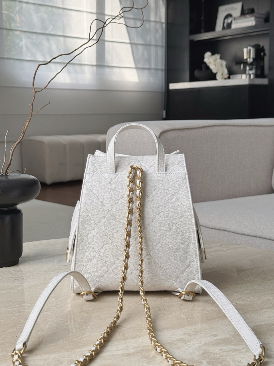 Chanel Bags Code 10350 25B white grained calfskin 23x23x14cm