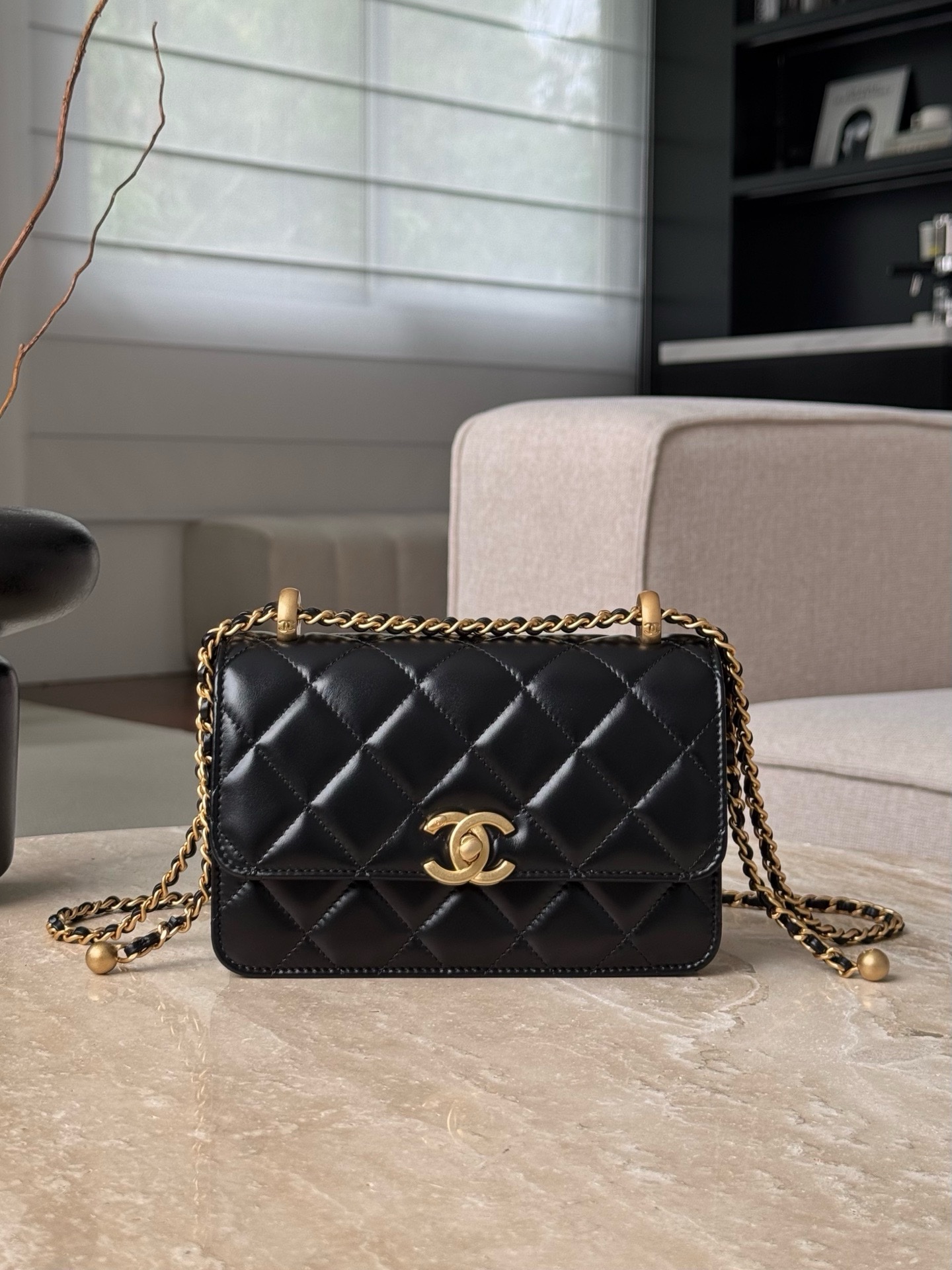 Chanel 10344 25S Calfskin Quilted Mini Perfect Fit Flap bag in black with gold hardware Size 19x7x14.5cm