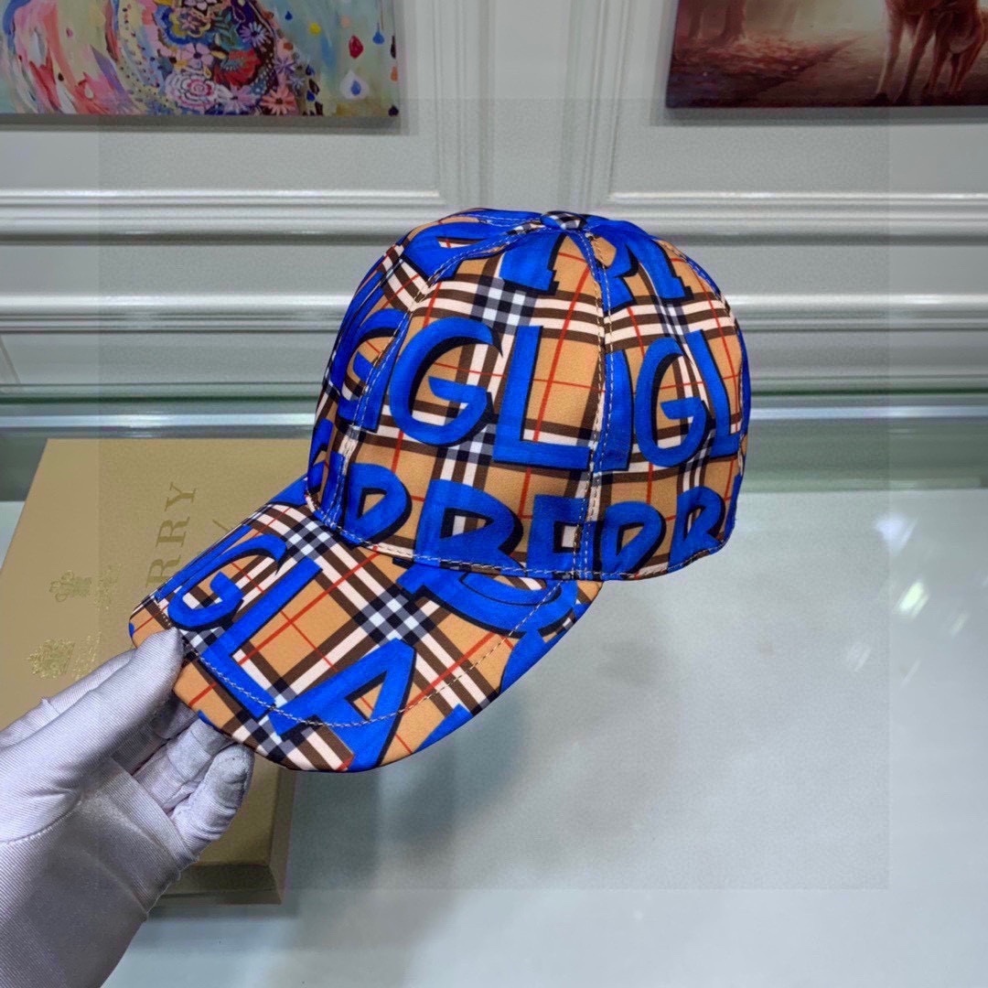 Burberry Graffiti Print Vintage Check Baseball Cap in blue
