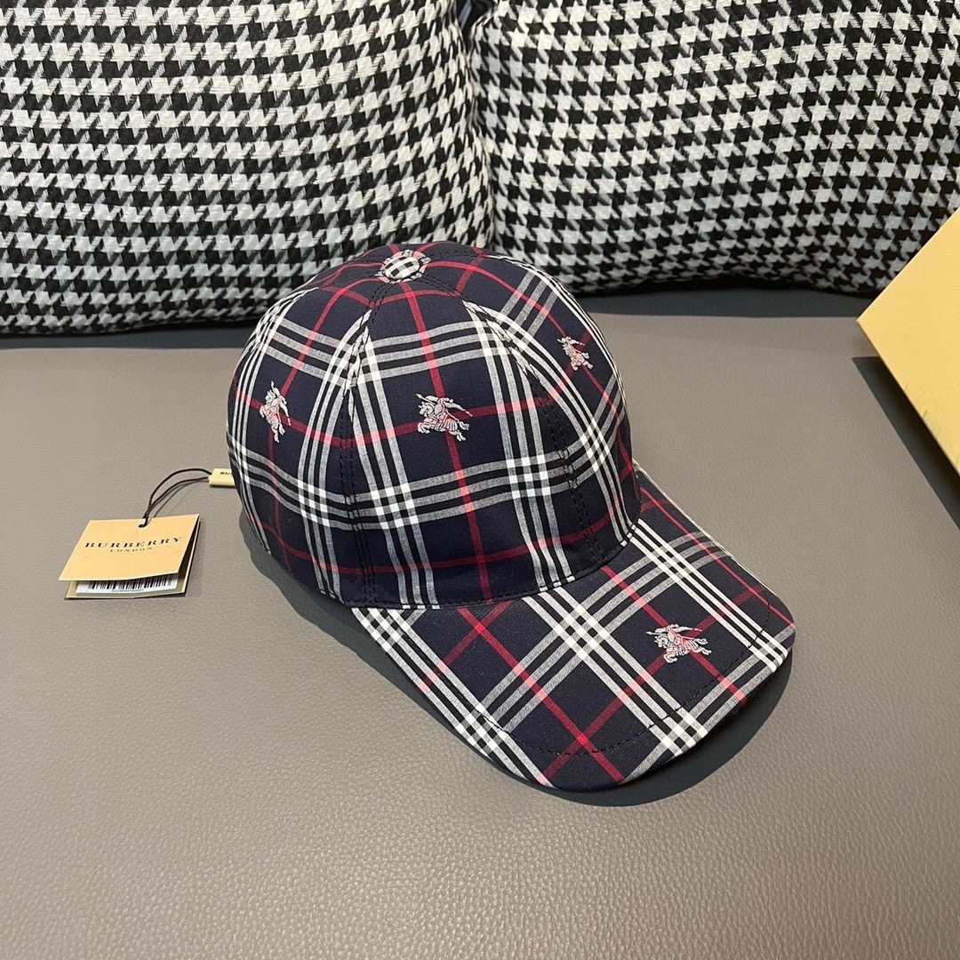 Burberry Check Cotton Baseball Cap featuring the Equestrian Knight Design