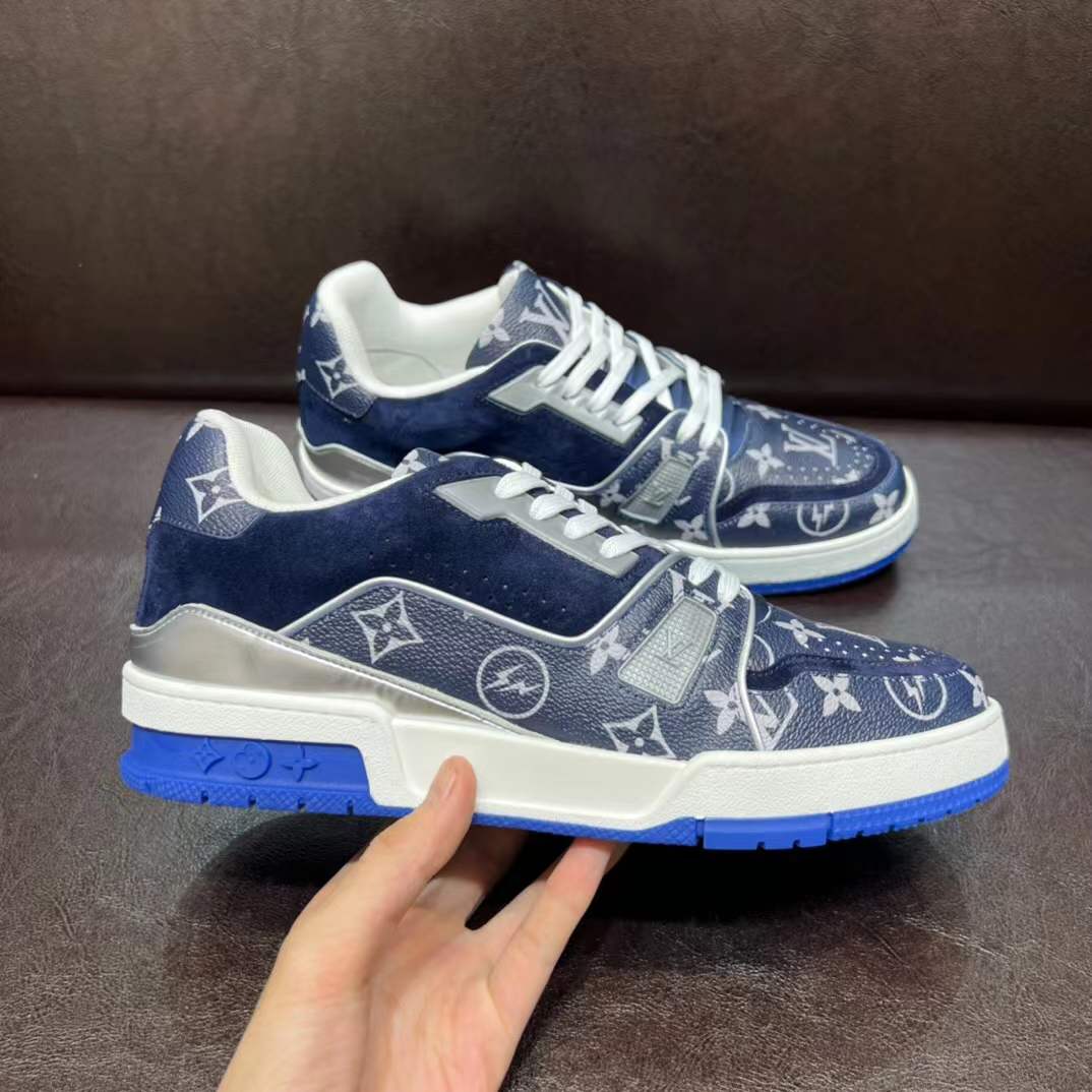 LV Trainer sneaker in blue monogram denim