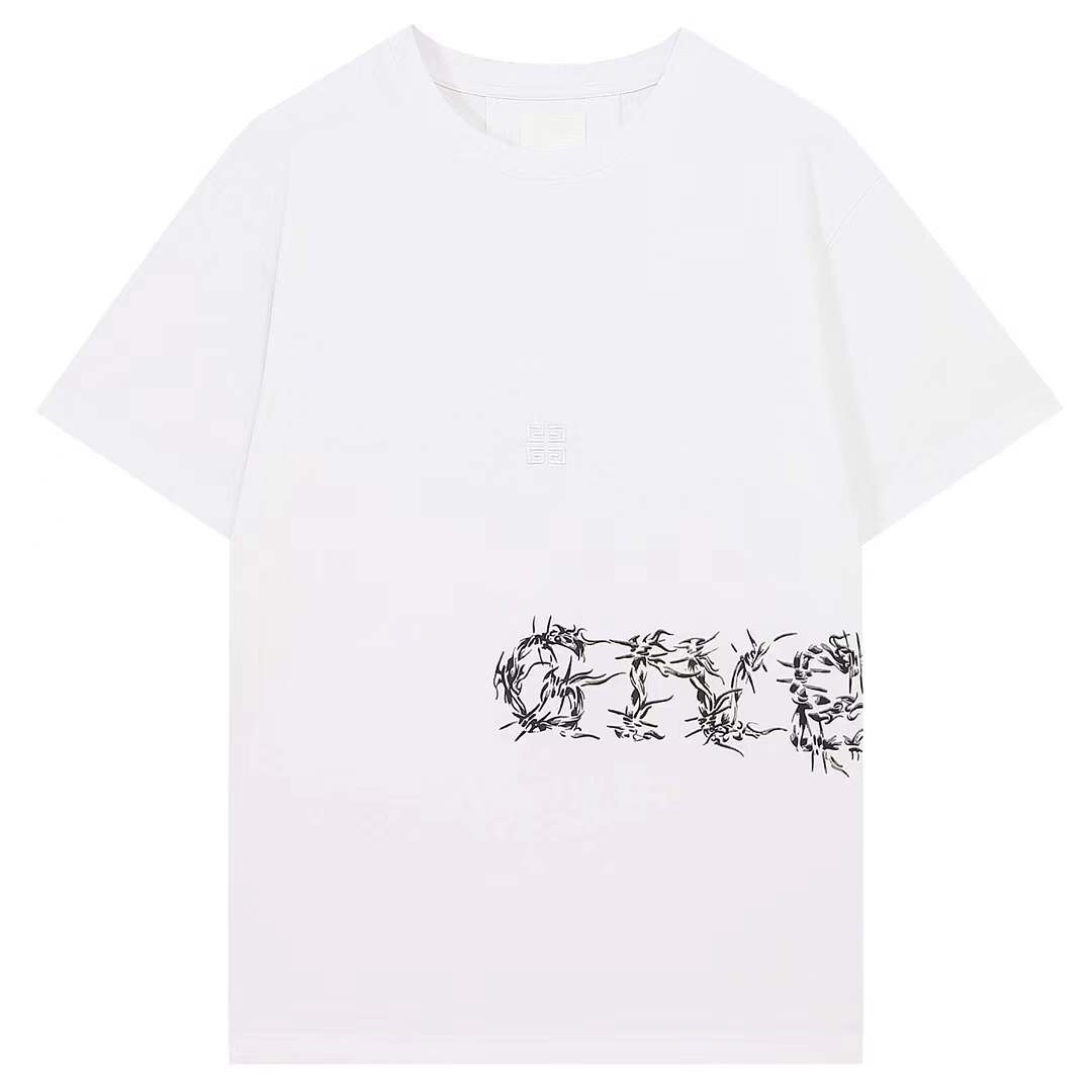 Givenchy white cotton T-shirt with a barbed wire logo print